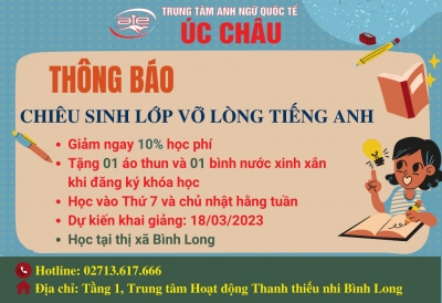 THÔNG BÁO TUYỂN SINH LỚP TIẾNG ANH VỠ LÒNG TẠI THỊ XÃ BÌNH LONG