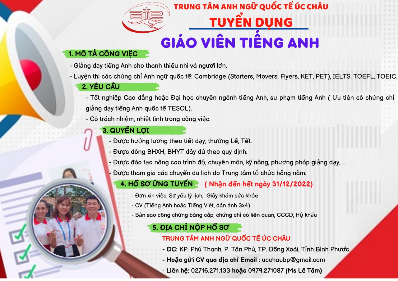 TUYỂN DỤNG GIÁO VIÊN TIẾNG ANH NĂM 2022