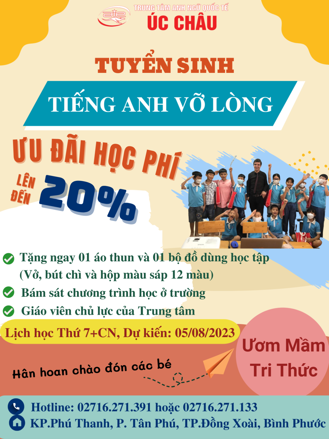 THÔNG BÁO TUYỂN SINH LỚP VỠ LÒNG TIẾNG ANH THÁNG 08/2023