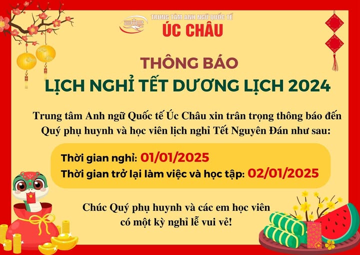 📣📣THÔNG BÁO LỊCH NGHỈ TẾT DƯƠNG LỊCH 2025